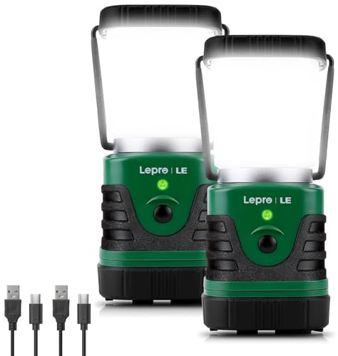 LE LED Campinglampe Tragbar, Superhell wiederaufladbare Suchscheinwerfer mit Bügel und Haken, 4 Helligkeiten Dimmbar, Notfallleuchte für Stromausfällen, Wandern, Notfall, Ausfälle usw. 2 Stück
