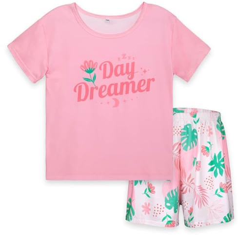 MHJY Mädchen Schlafanzug Kinder Pyjama-Set,2-teiliges Pjs Set mit Kurz-Shirt und Shorts Kinder Schlafanzug Größe 12–13 Jahre Sommer Nachtwäsche
