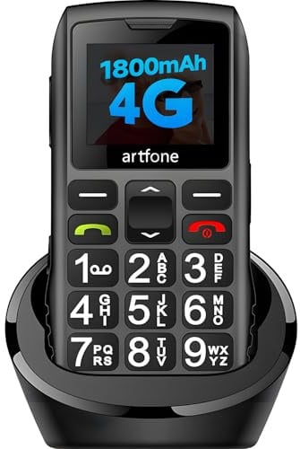 artfone 4G Seniorenhandy ohne Vertrag | SIM mit Notruftaste | Rentner Handy Große Tasten | Taschenlampe | Akku Lange Standby-Zeit | USB-C | Tastenhandy mit Ladestation | 1,77 Zoll Farbdisplay