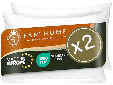 FAM Home Kopfkissen 60x70 2er Set – Schlafkissen weich & atmungsaktiv | OEKO-TEX zertifiziert, bei 95 °C waschbar für erholsamen Schlaf. Extra weich mit 820 g Volumenfüllung.