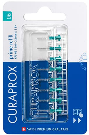 Curaprox Interdentalbürsten Nachfüllung CPS 06 Prime – Manuell, ISO 0 Grün | Für Sehr Kleine Zwischenräume | 8er-Pack | Hergestellt In Der Schweiz | Deutsche Verpackung