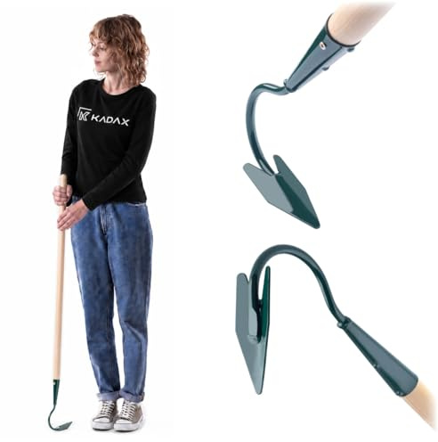 KADAX Grubber, Gartenkralle, Gartenhacke zum Lockern des Bodens, Kultivator für Garten, Handgrubber aus Metall, Blumenkralle, Gartenzubehör, Blumenharke, Bodenlüfter (1 Zinken, mit Holzstiel)