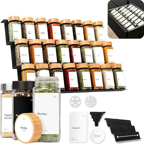KIVY Gewürzgläser mit Streueinsatz - 24x 120ml + 240 Etiketten - Luftdicht