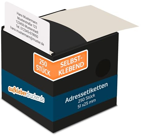 Absenderetiketten personalisiert, 250 Stück, selbstklebend, 51x25 mm | kompakte Adressaufkleber mit Wunschtext – für Briefumschläge, Grußkarten, Bücher & Schulsachen, klarer Digitaldruck