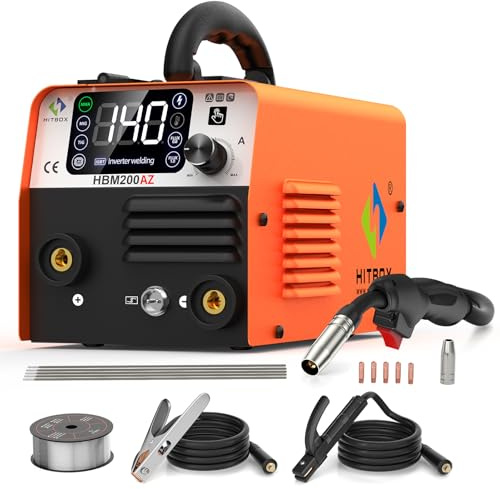 HITBOX 3 in 1 Fülldraht Schweißgerät, 140A Kompakter Inverter Schweißgerät mit Schweißen ohne Schutzgas mit Synergischem Drahtvorschub(HBM200)