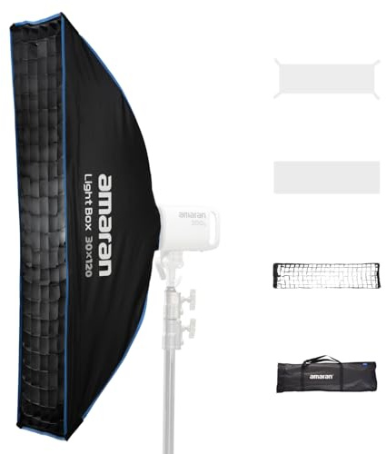 Amaran Light Box 30x120 Faltbare Bowens Mount Softbox, EIN-Snap-Setup rechteckiger Lichtmodifikator mit Diffusor & Wabe für Porträtfotografie & Video, Tragbar mit Tragetasche