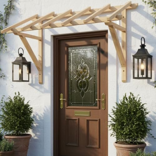 Melko Vordach für Haustür Holzvordach Haustürüberdachung 205x125x120 cm | unbehandelt zum Streichen oder Lasieren, geneigte Form für Wasserablauf, vorgebohrte Löcher, schützt vor Regen und Schnee