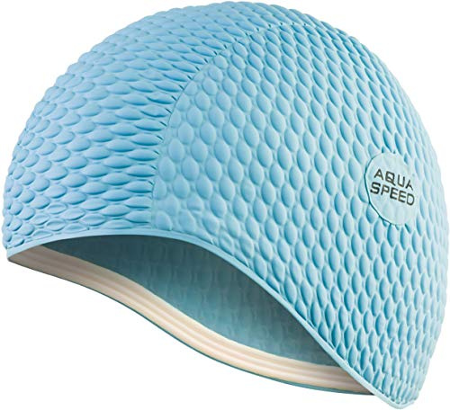 Aqua Speed Badehaube Damen | Badekappe Mädchen Lange Haare | Frauen Schwimmmütze | Schwimmhaube | Schwimmkappe wasserdicht | Swimming Cap for Long Hair | Latex | hellblau 02 | Bombastic