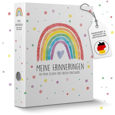 CALLUNA® Sammelordner Meine Erinnerungen mit Griffloch – KITA Ordner – Sammelordner Kindergarten – 100% in Deutschland gefertigt – inkl. EXTRA Schatzsuche-Spiel – Geschenk – Regenbogen
