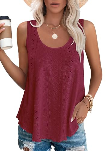 DUOEASE Top Damen Sommer Tank Top Ärmellose Oberteile Sommermode Locker Shirt（Wein,XL