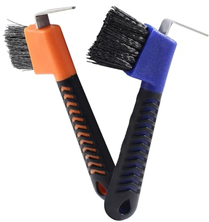 Moicstiy Hufkratzer für Pferde, mit weichem Gummigriff, tragbar, Blau und Orange, 2 Stück