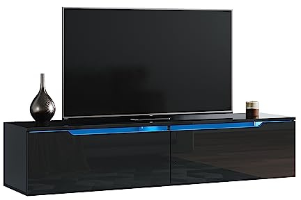 SONNI Lowboard mit LED (16 Farben), Hängend/Stehend, Schwarz, 140x35x30cm
