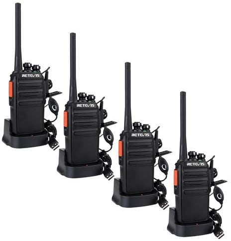 Retevis RT24 Plus Funkgeräte, PMR Walkie Talkie Erwachsene, 16 Kanäle IPx4 Wetterschutz Handfunkgerät Professionell, Lizenzfrei Walkie Talkie 4er Set mit Headset(4 Stück, Schwarz)
