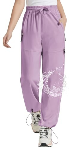 EXARUS Wanderhose für Mädchen, wasserabweisend, schnell trocknend, leicht, für Kinder, athletische Reißverschlusstaschen, hohe Taille, 6–14 Jahre, Violett, 152