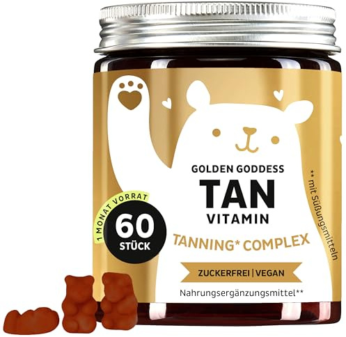 Bears with Benefits - Gummibärchen Beta-Carotin - Bräunung - 60 Stück | Golden Goddess Tanning - Kupfer, Karottenextrakt, Lutein, Vitamin C, E, D - Vorrat für 1 Monat - Zuckerfrei, Vegan