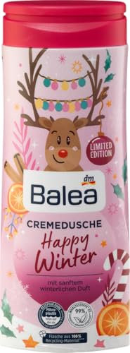 Balea Duschgel Happy Winter Cremedusche mit Feuchtigkeitsformel, fruchtig winterlicher Duft wie Glühwein Punsch mit würziger Zimtnote, Weihnachtsduschgel, pH-hautneutral für empfindliche Haut, 300 ml