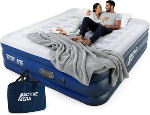 Active Era Luftbett 2 Personen 152×203×35.5 cm, Luftmatratze Selbstaufblasend mit Elektro-Pumpe, in 3 Min aufblasbar, Flock-Oberfläche, Gästebett für Camping & Zuhause