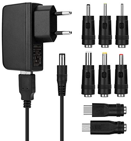 Aukru 8in1 USB-Ladegerät 5 V2A universeller Ladekabel Netzteil mit 8 Steckern für Verschiedene Geräte Schwarz