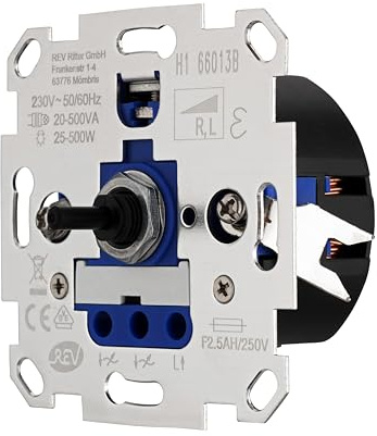 REV Technik Dimmer - Helligkeitsregler 25-500W, 230VAC, Trafol.: 20-500VA