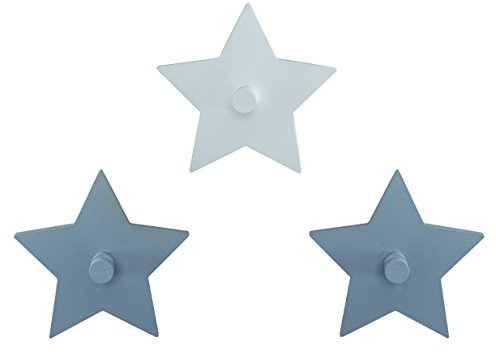 roba Wandhaken Little Stars mit Sterne Motiv - Wandgarderobe & Deko für Baby & Kinderzimmer - 3-er Set Kleiderhaken für Kinder - Holz grau / weiß
