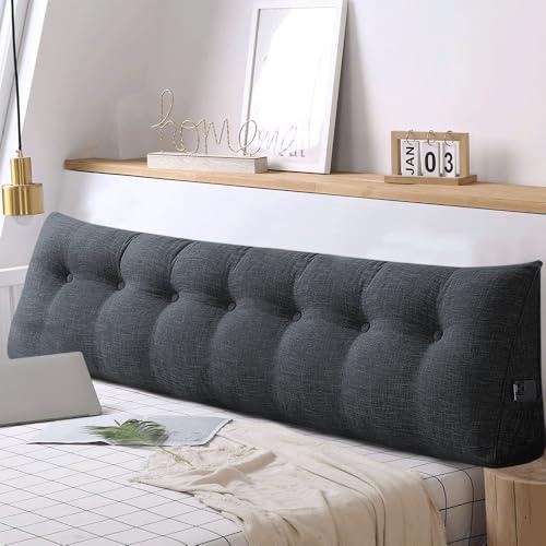 DSXH Keilkissen, dreieckig, Lendenwirbelstütze, großes Rückenkissen, Baumwolle und Leinen, Lesekissen für Bett, Lesekissen, abnehmbar (Dunkelgrau, 200 x 50 x 20 cm, Baumwolle und Leinen)