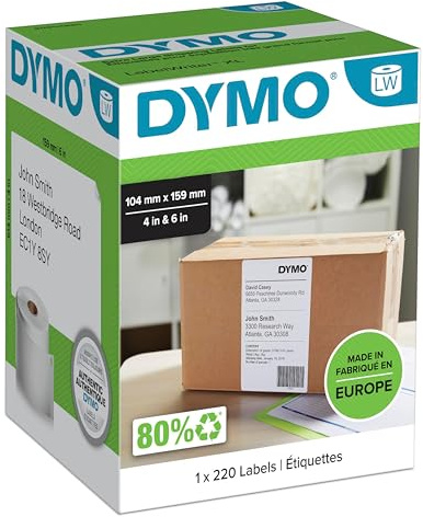 DYMO Original LabelWriter Versandetiketten (Extragroß) für 5XL/4XL-Etikettendrucker | 104 mm x 159 mm | Rolle mit 220 Etiketten | selbstklebend | für LabelWriter Beschriftungsgerät