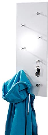 HAKU Garderobenleiste Weiß Chrom MDF Metall Wandgarderobe mit 7 Haken Maße: B 80 × H 30 x T 6 cm Style: Modern