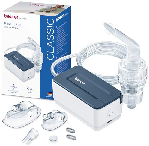 Beurer IH 15 Inhalator, Inhalationsgerät bei Erkältungen und Atemwegserkrankungen wie Asthma und COPD, zur Verneblung von Medikamenten, extra kleines Design, Ein-Knopf-Bedienung ideal für den Alltag