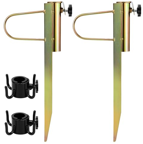 DBREAKS Rasendorn Sonnenschirmhalter, 2 Stück Metall Sonnenschirmständer, Sonnenschirm Halterung Erdspieß, Rasendorn für Sonnenschirme für Sonnenschirme mit einem Durchmesser von 20-35 mm, Gold