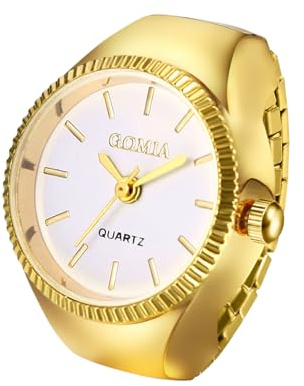 JewelryWe Damen Ringuhr Fingeruhr Analog Quarzuhr Elastisch Ring Band Uhr Uhrenring Geschenk für Mädchen Schwarz Weiß Rot Rosa