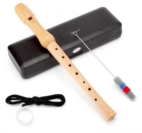KQDRAVINE Blockflöte Holz Blockflöte, C-Sopran Flöte aus Ahorn mit Deutscher Griffweise & Box, 8-Loch Exquisit Holzblockflöte mit Wischerstab für Erwachsene Anfänger