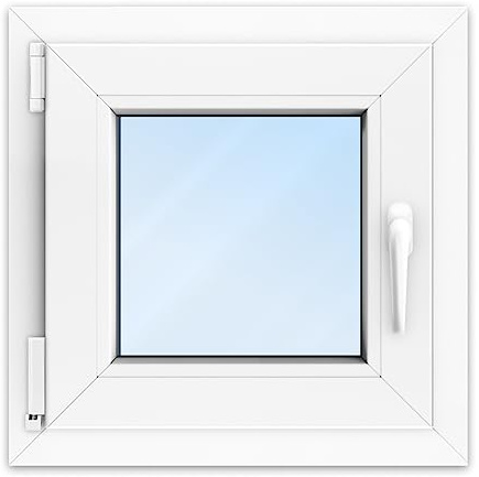 FENSTERVERSAND - Kellerfenster, Kunststofffenster Weiß - 2-fach Verglasung mit Klarglas - Dreh- & Kippfenster, hochwertig isoliertes Fenster 50x50 - DIN links - BxH: 500x500 mm, 70 mm Profil