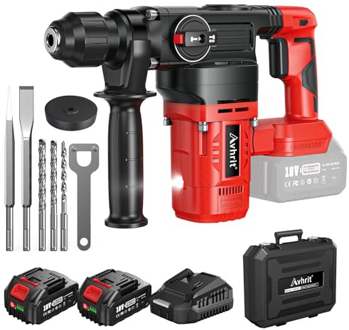 Avhrit 4,2 J Akku Bohrhammer: mit 2 * 5,000mAH Akkus und Ladegerät, 1000 W Bürstenlosem Motor, SDS Plus, Elektrischer Schlagbohrmaschine für Profis und Heimwerker