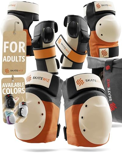 SKATEWIZ Inliner Schoner Erwachsene - Schoner Inliner Erwachsene - Knieschoner Ellenbogenschützer - Skate Protektoren Schutzausrüstung - Schützer Damen Herren - Shield Größe M/L Sunrise Orange
