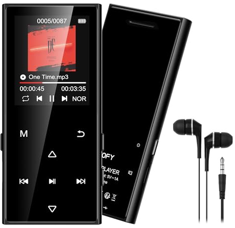SWOFY 128GB MP3-Player mit Bluetooth 5.3 und einem 1.8-Zoll-Screen, HiFi-Musik, Kinder-MP3-Player mit Lautsprecher, FM-Radio, E-Book-Funktion, Aufnahmefunktion (schwarz)