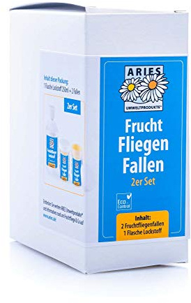 Aries Obstfliegenfallen-Set mit 2 Fruchtfliegenfallen und 250ml Lockstoff Köderflüssigkeit