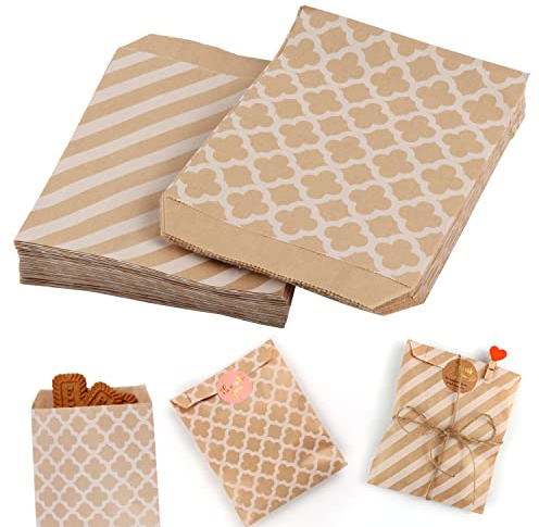 100 Candy-Bar Tüten Papiertüten Süßigkeiten Tüten für Ostern Hochzeit Zubehör Kindergeburtstag 2 Designs mit je 50 Geschenktüten (Streifen & vierblättriges Kleeblatt)