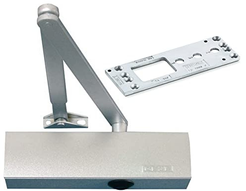 GEZE TS 2000 V BC Silber Gestängetürschließer für einflügelige Türen bis 1250 mm Flügelbreite mit Gestänge und Montageplatte/Set 3 in 1
