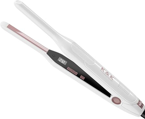 K&K Mini Glätteisen Für Kurze Haare, 2 in 1 Mini Lockenwickler Aus Keramik, Schwimmplatte mit Turmalin-Keramikbeschichtung Kleiner Haarglätter, 50-232°C 15S Schnelle Erwärmung, Duale Spannung