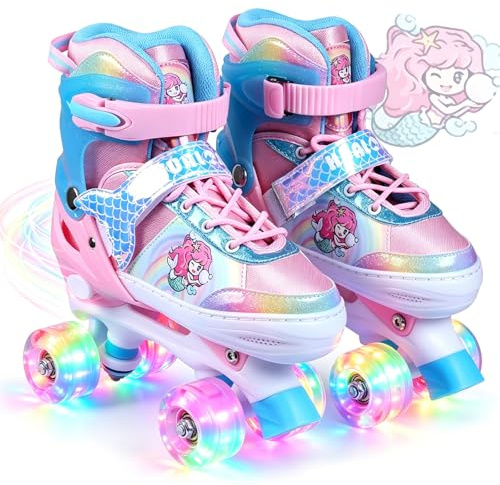 Kinder Rollschuhe-Verstellbare Rollschuhe für Mädchen und Jungen, Atmungsaktiv Kinderrollschuhe mit Rollen, Verstellbare Kinderrollschuhe für Mädchen, Jungen, Kinder, Anfänger (Pink, M)