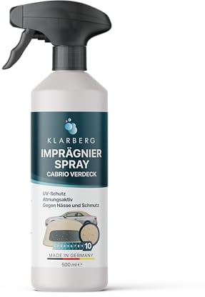 KLARBERG 500 ml Cabrio Verdeck Imprägnierspray Wasser- und Schmutzabweisend | Schützt Cabrioverdecke vor Nässe, Schmutz und UV-Strahlung. Bewahrt Farbe und Material für ein dauerhaft gepflegtes Stoffdach