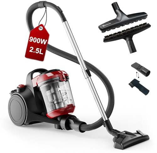 Akitas C10 Parkett-Staubsauger ohne Beutel 850W – mit autorisiertem, im Lieferumfang enthaltenem Parkettdüsen-Einsatz (33 cm) für Hartböden, Katzen- & Hundebesitzer