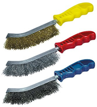 wolfcraft Handdrahtbürsten-Set 3 tlg. - 2138000 - Stahl- Messing- und Edelstahl-Drahtbürsten ergonomisch 265 mm - Praktisches Set zum Entrosten und Reinigen - für Metall, Stein, Holz