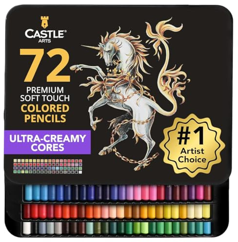 Castle Art Supplies 72 Buntstifte Set |Hochwertige Farbminen mit weichem Kern für erfahrene Künstler, Profi- und Farbkünstler | Geschützt und sortiert in einer Präsentationsbox aus Blech