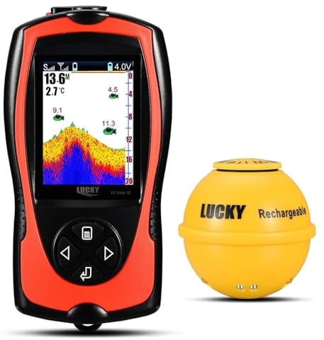 LUCKY Tragbarer Fischfinder Wandler Sonarsensor Wasser Tiefenmesser LCD Bildschirm Echolot Fischfinder zum Eisfischen Meeresangeln