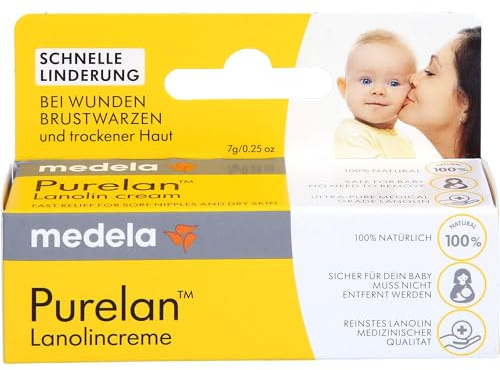 Medela Purelan Lanolin Brustwarzensalbe 7 g – Schnelle Linderung bei beanspruchten Brustwarzen und trockener Haut