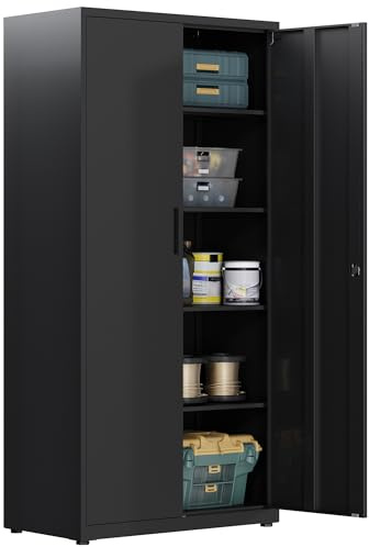 Aktenschrank, Mehrzweckschrank, Stahl-Aufbewahrungsschrank, 5 Ebenen Büroschrank, Werkstattschrank, 180 x 80 x 40 cm, Schwarz