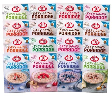 RUF Probier Set Porridge Alle Sorten (16 Stück) 1 x 16 verschiedene Sorten Instant Haferbrei für ein schnelles und gesundes Frühstück, 16 x 65g Beutel