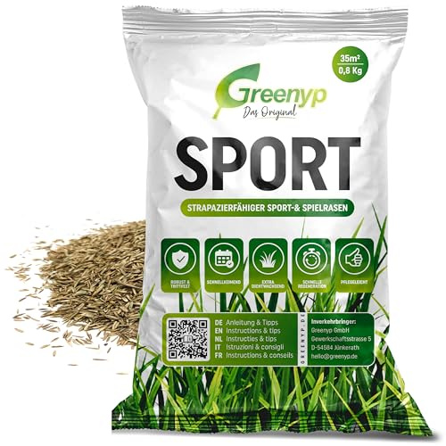 Greenyp® Sport I strapazierfähiger Sport-& Spielrasen I 0,8kg für 35m² I Sportrasen Grassamen Rasensamen Rasensaat Gras Nachsaat schnellkeimend