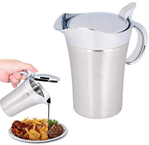750ml Edelstahl Thermo Sauciere: WEGREAT Doppelt Isoliert Thermo Sauciere, Thermo-Saucentopf mit Deckel, Soßenkanne, Saucenbecher, Soßenbehälter für Sahne, Saft, Sauce, Vanillesoße (Silber)